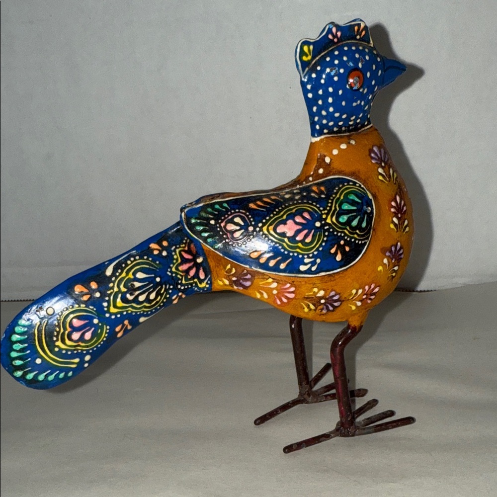Handcrafted Blue and Orange Decorative Bird Figurine - Picture 5 of 9